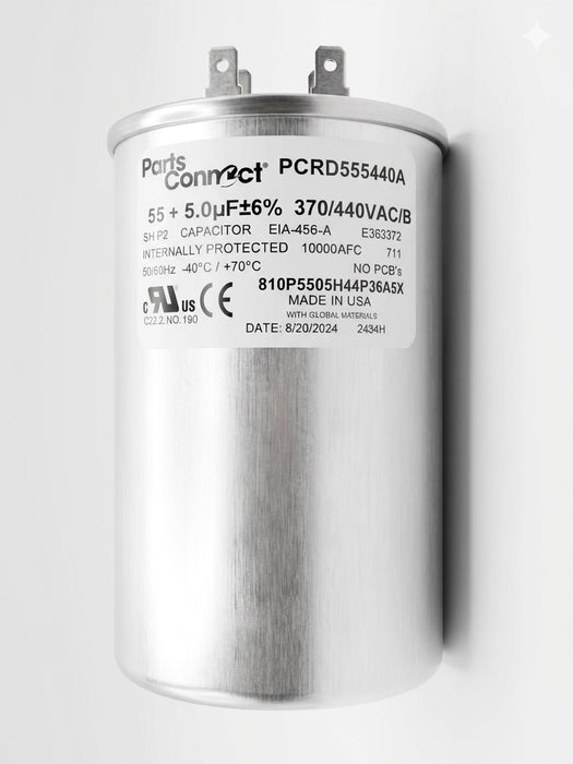 Parts Connect HVAC Dual Run Capacitor, 55 + 5 MFD, 440 VAC - PCRD555440A