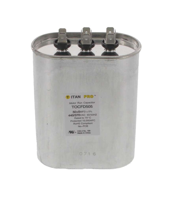 TOCFD505 HVAC Dual Run Capacitor, 50 + 5 MFD, 440/370V, Oval
