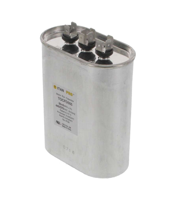 TOCFD505 HVAC Dual Run Capacitor, 50 + 5 MFD, 440/370V, Oval