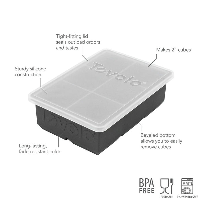 Tovolo King Cube Silicone Ice Tray with Lid, Charcoal - 22021-200