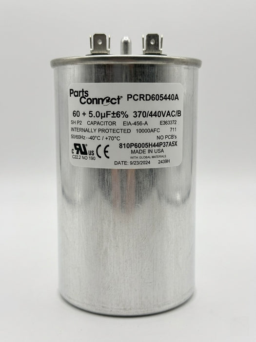 Parts Connect HVAC Dual Run Capacitor, 60 + 5 MFD, 440 VAC - PCRD605440A