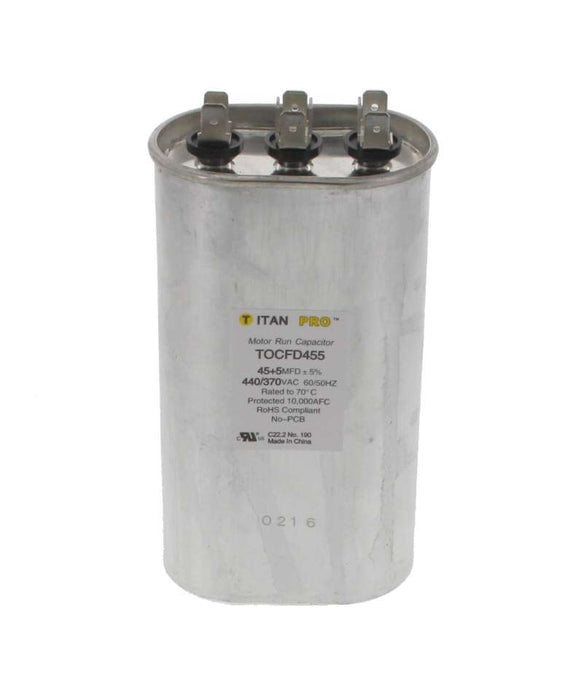TOCFD455 HVAC Dual Run Capacitor, 45 + 5 MFD, 440/370V, Oval