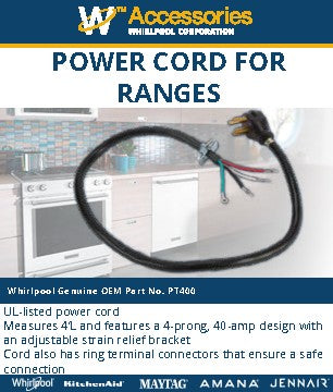 Whirlpool 4-Foot 40-Amp 4-Wire Electric Range Cord - PT400