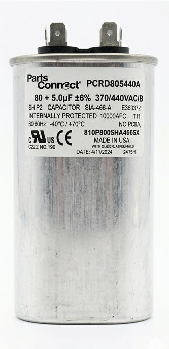 Parts Connect HVAC Dual Run Capacitor, 80 + 5 MFD, 440 VAC - PCRD805440A