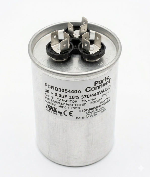 Parts Connect HVAC Dual Run Capacitor, 30 + 5 MFD, 440 VAC - PCRD305440A