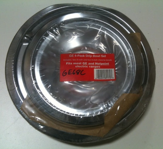 GE Appliances Range Chrome Drip Bowl Set, 4-Piece, 6-Inch and 8-Inch - GE68C