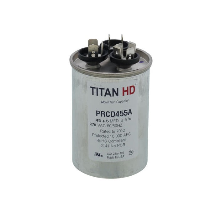 PRCD455A HVAC Dual Run Capacitor, 45 + 5 MFD, 370V, Round