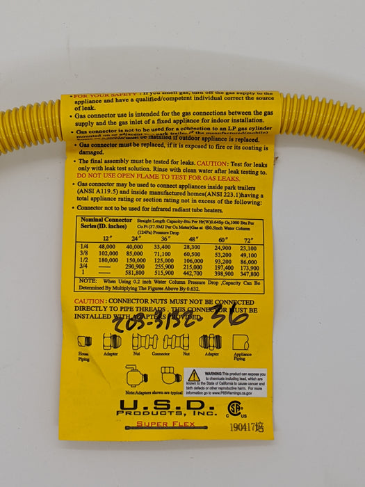 USD Products Dryer Gas Connector Hose, 36-Inch - 203-3132-36