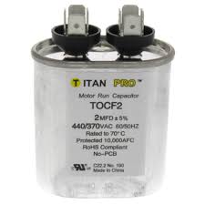 HVAC Run Capacitor, 2 MFD, 440/370V, Oval - TOCF2