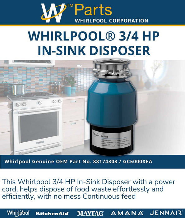 Whirlpool 3/4 HP Continuous Feed Garbage Disposal - 88174303