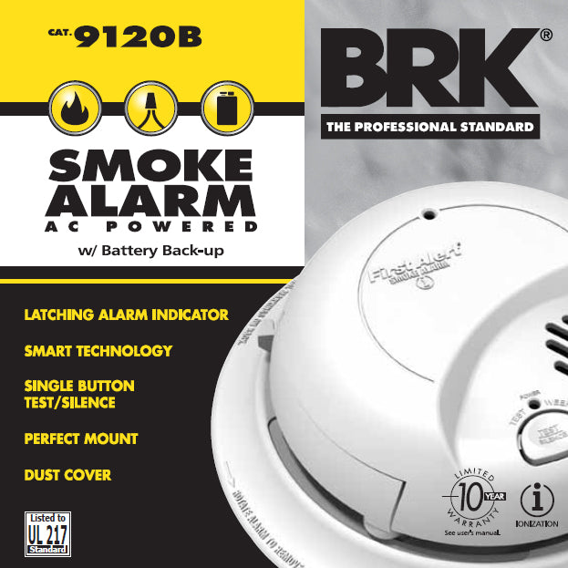 BRK Hardwired Ionization Smoke Alarm with Battery Backup - 9120B