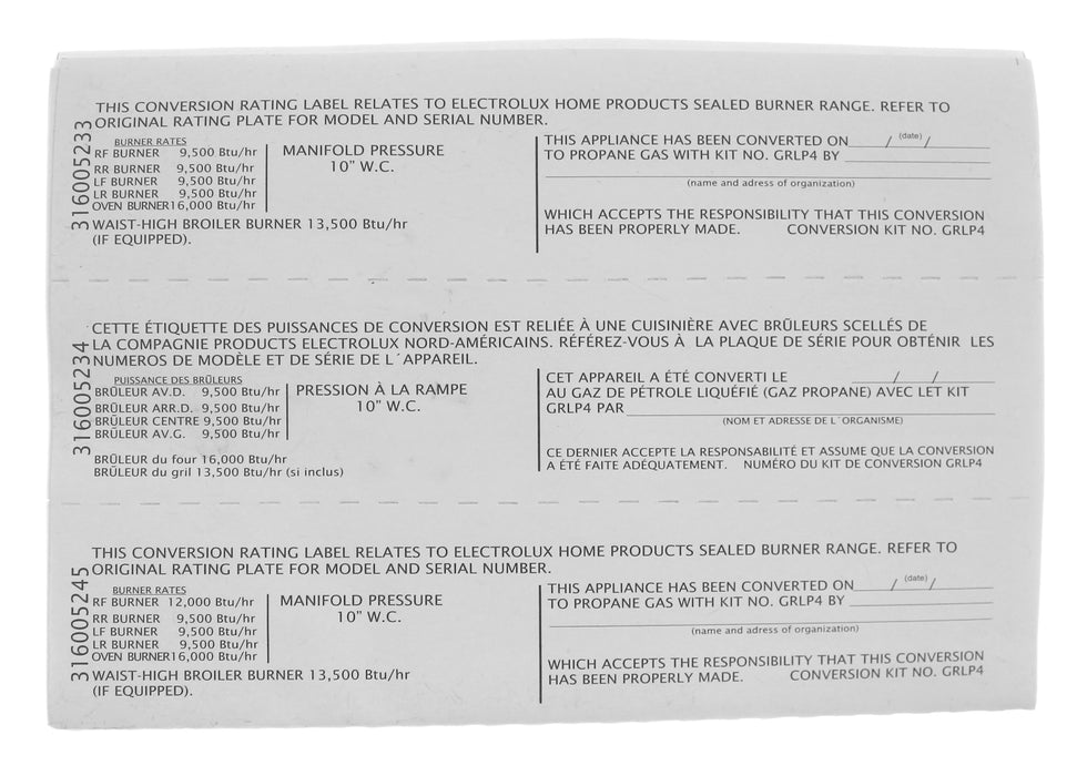 Electrolux Range LP Conversion Kit - GRLP4