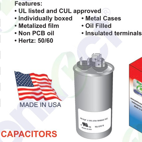 PCRD4510440A HVAC Dual Run Capacitor, 45 + 10 MFD