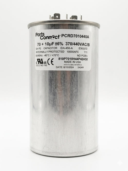 Parts Connect HVAC Dual Run Capacitor, 70 + 10 MFD, 440 VAC - PCRD7010440A