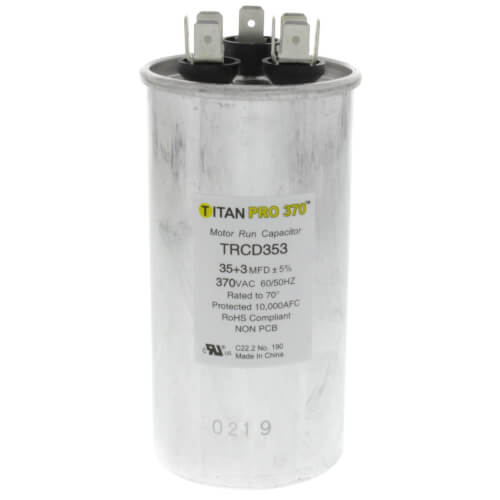 TRCD353 HVAC Dual Run Capacitor, 35 + 3 MFD, 370V, Round