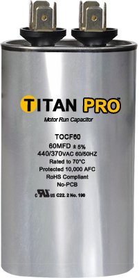 HVAC Dual Run Capacitor, 55 + 5 MFD, 440/370V, Oval - TOCFD555