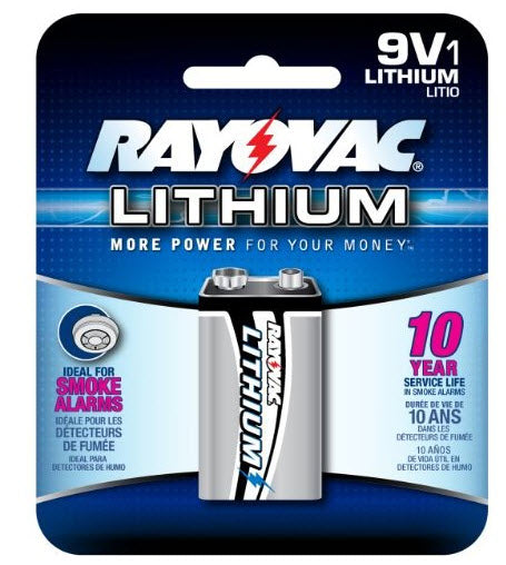 Rayovac 9V Lithium Smoke Alarm Battery, 10-Year - R9VL-1