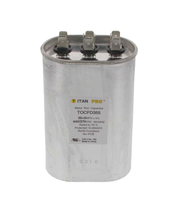 TOCFD355 HVAC Dual Run Capacitor, 35 + 5 MFD, 440/370V, Oval