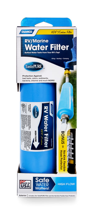 Camco TastePURE RV/Marine Inline Water Filter with Hose Protector - 40043