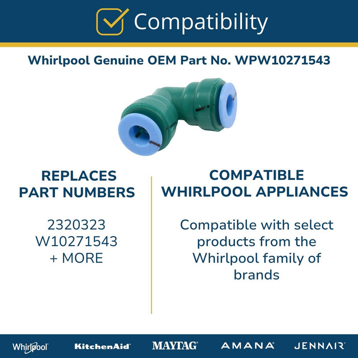 Whirlpool Refrigerator Water Line Quick Connector, 5/16 x 5/16 Inch - WPW10271543
