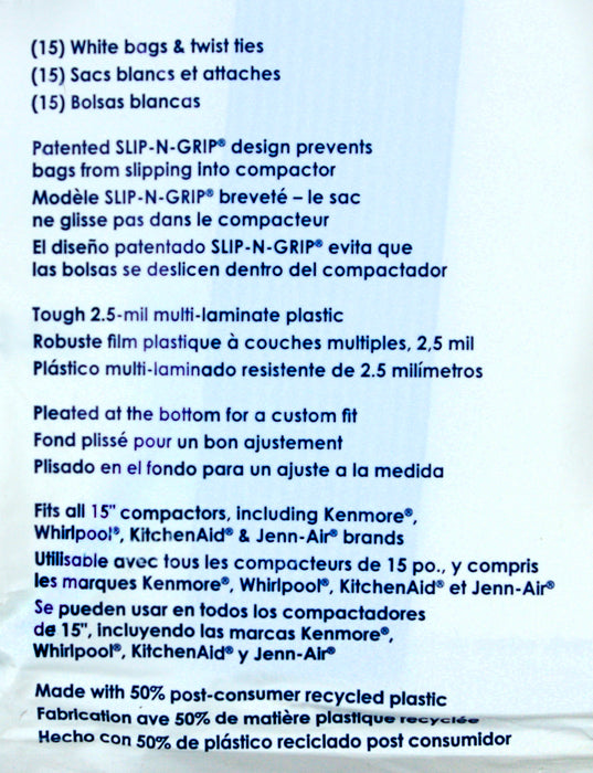 Pack of 15 Trash Compactor Bags - W10165295RP