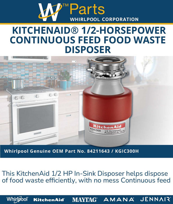 Whirlpool 1/2 HP Continuous Feed Garbage Disposal - 84211643