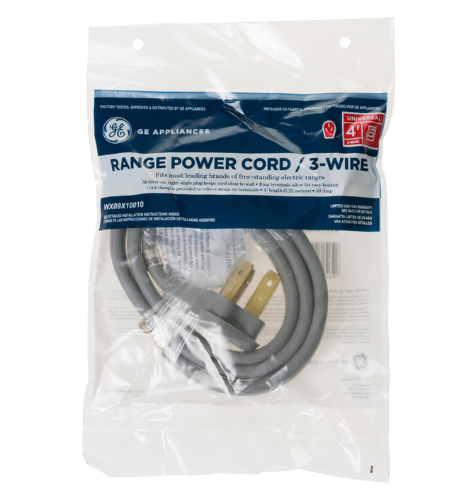 GE 4-Foot 50-Amp 3-Wire Range Power Cord - WX09X10010