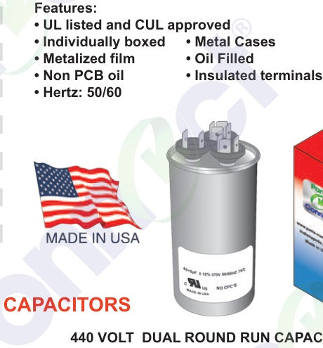 PCRD507.5440A HVAC Dual Run Capacitor, 50 + 7.5 MFD